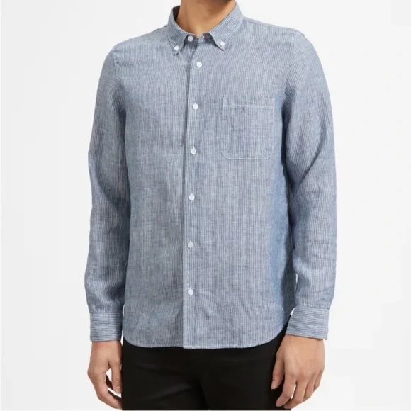 Everlane The Linen Standard Fit Shirt Men’s Size Large Pinstripe Long Sleeve - Picture 1 of 9